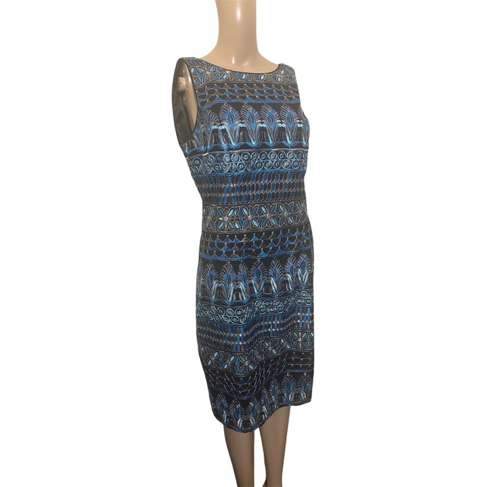 White House Black Market Blue and Black Midi Dress - Picture 3 of 6
